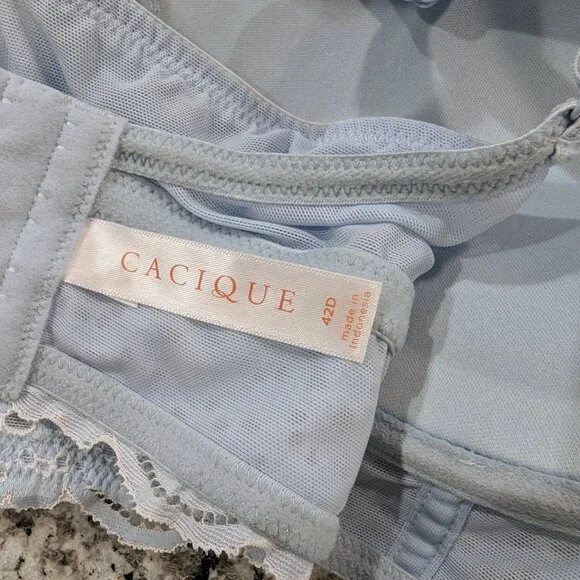 CACIQUE Boost Plunge Bra 42D Light Blue Lace Eyelet Baby Doll Feminine Sexy - Picture 5 of 9